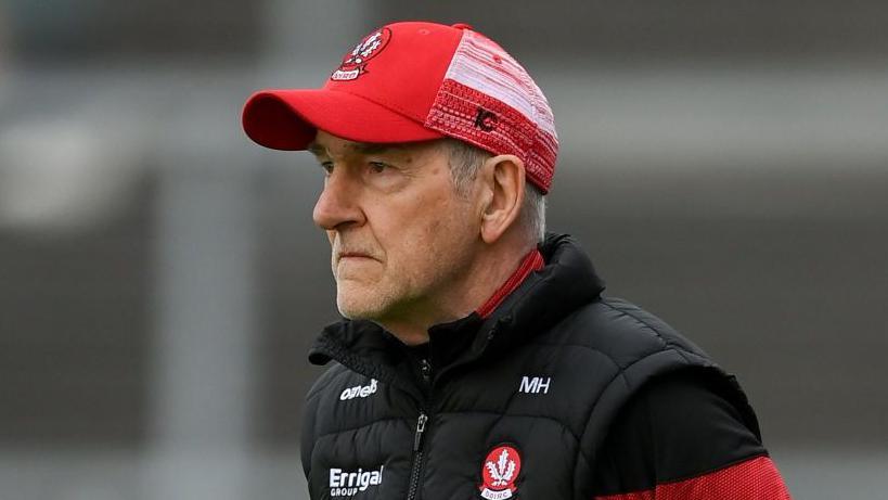 Derry boss Mickey Harte pictured during the county's defeat by Galway