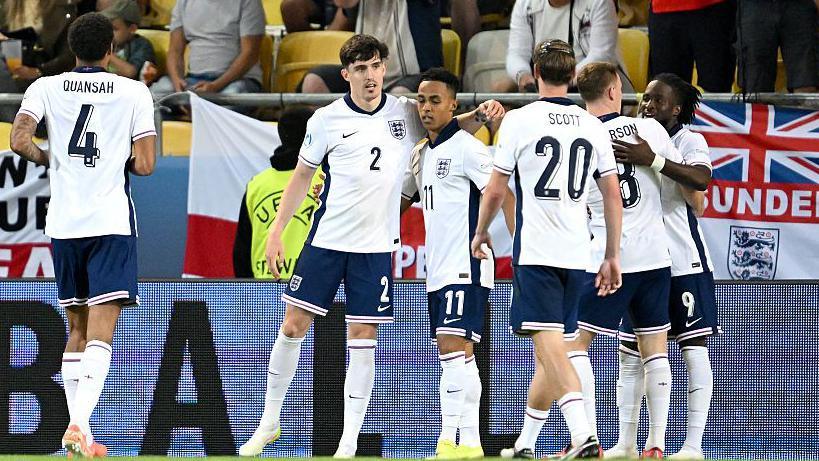 England Under-21s celebrate their second goal