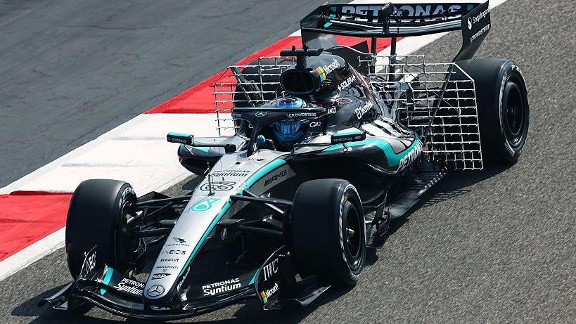 George Russell in his Mercedes during testing in Bahrain 