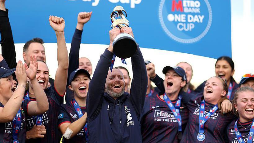 Chris Read celebrates with Lancashire players after winning One-Day Cup