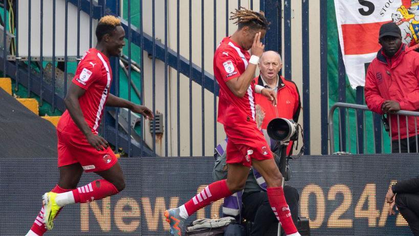 Sean Clare, right, celebrates scoring in Leyton Orient's 4-1 win at Stockport