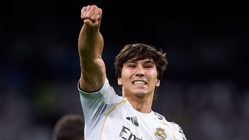 Gonzalo Garcia punches the air after scoring for Real Madrid