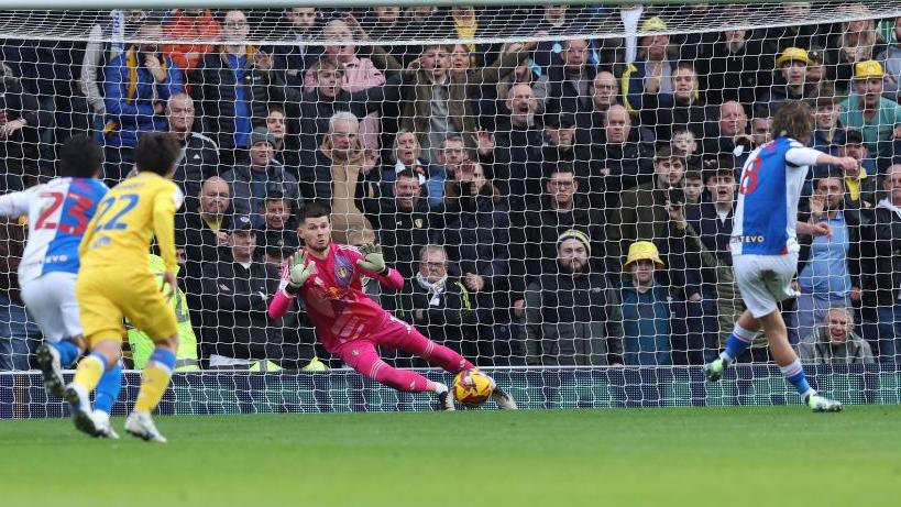 Blackburn's Todd Cantwell beats Leeds goalkeeper Illan Meslier from the spot