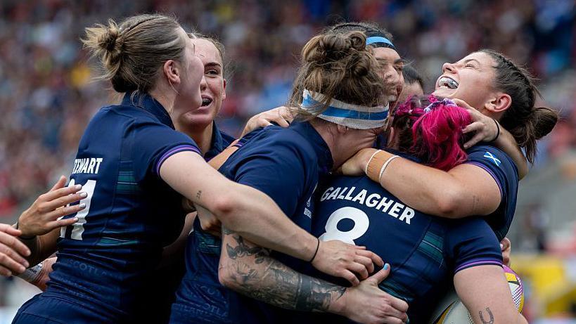 Scotland celebrate a try against Wales