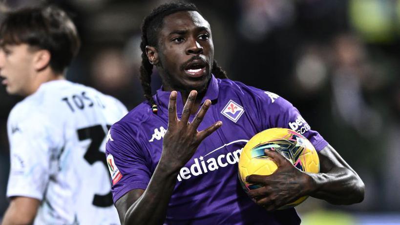 Moise Kean celebrated his goal by holding up four fingers - representing Edoardo Bove's shirt number