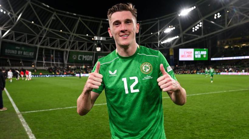 Jimmy Dunne giving a thumbs-up gesture after his Republic of Ireland debut