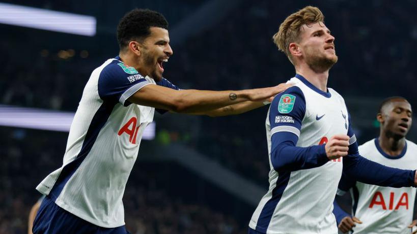 Timo Werner (right) set Spurs on their way to victory against Manchester City in the Carabao Cup