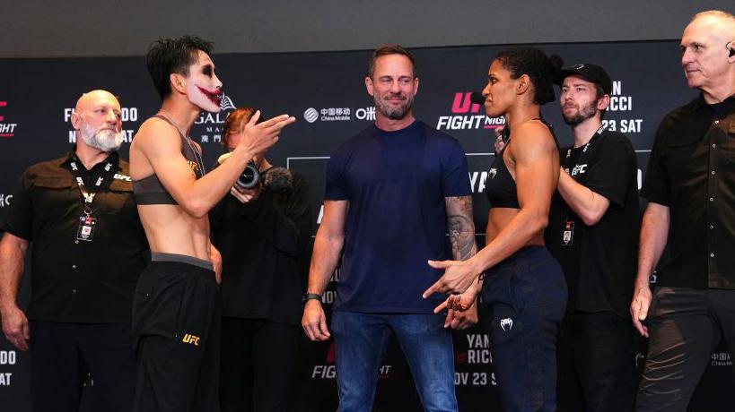 UFC China: Wang Cong confuses Gabriella Fernandes with Joker face paint at Fight Night weigh-in