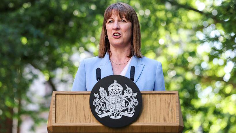 UK Chancellor Rachel Reeves delivers a speech during a reception for UK and EU businesses at Downing Street on 19 May 2025 in London.