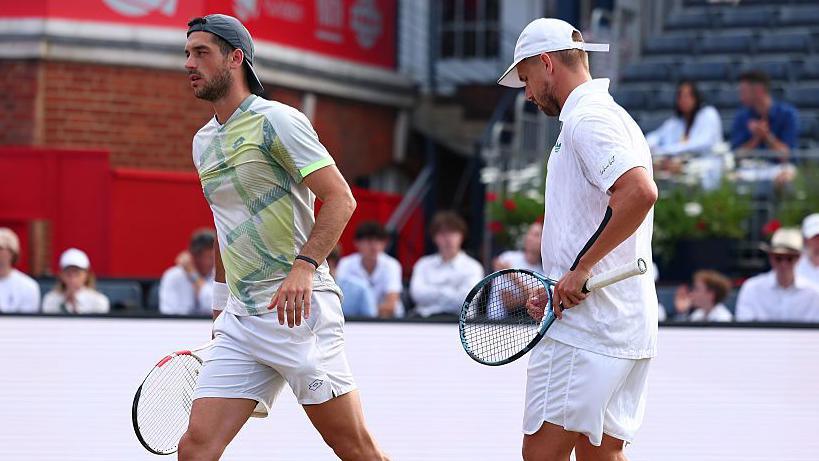 Lloyd Glasspool and Julian Cash during the men's doubles final match against Nikola Mektic and Michael Venus at Queen's 