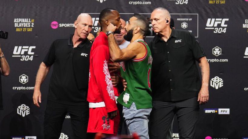 Leon Edwards is unmoved as Belal Muhammad puts his hand to his forehead