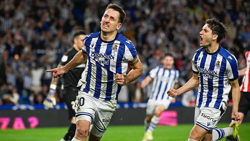 Mikel Oyarzabal celebrates scoring a second-half penalty