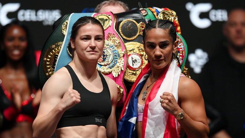 Katie Taylor and Amanda Serrano at a weigh-in