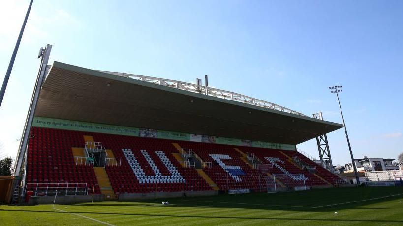  A general view of Kingfield Stadium, home of Woking FC