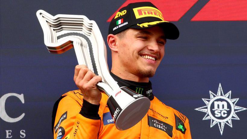 Lando Norris on the podium at Imola