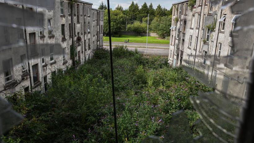 A view of disused tenement properties on the Clune Park estate on August 2, 2019 in Port Glasgow, Scotland.