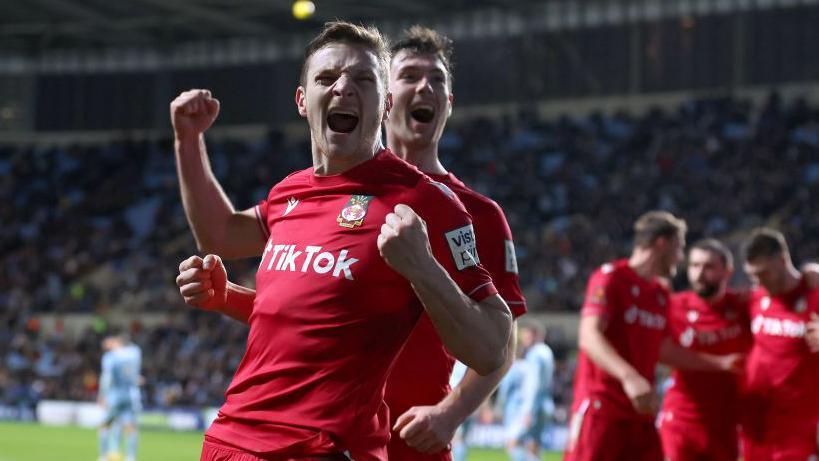 Paul Mullin celebrates against Coventry City in the FA Cup