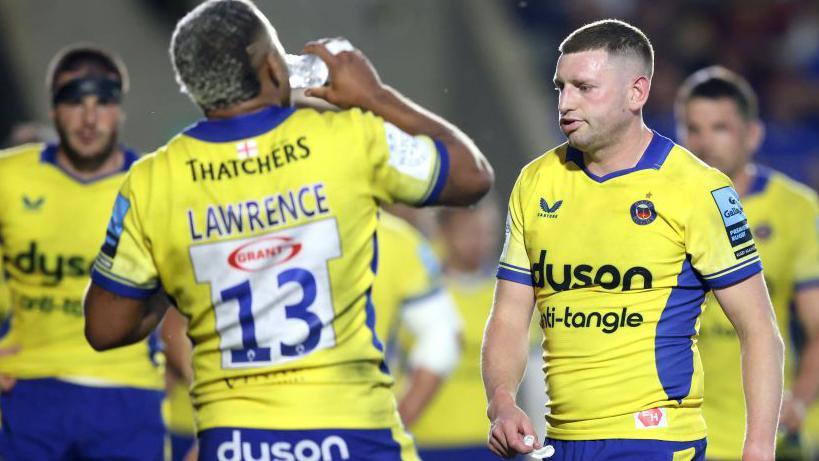 Finn Russell of Bath Rugby reacts after a Newcastle Falcons tr