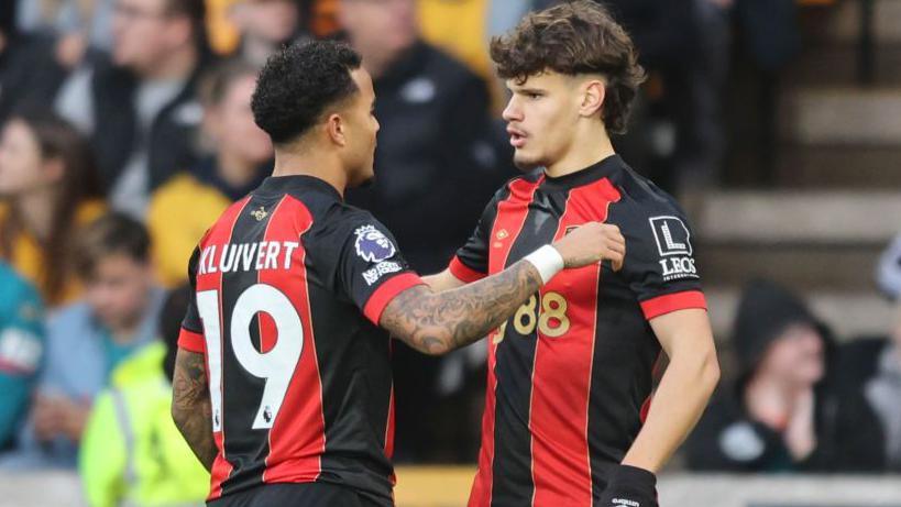 Justin Kluivert and Milos Kerkez in Bournemouth match kit
