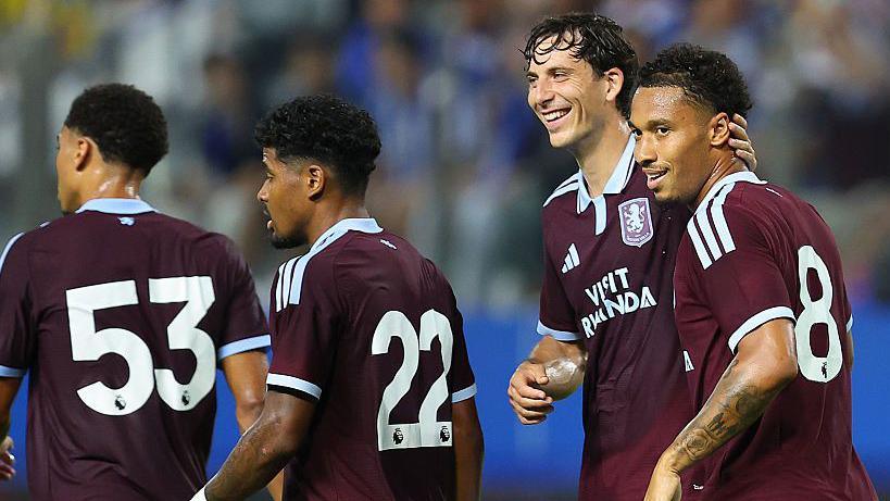 Boubacar Kamara of Aston Villa celebrates with teammates