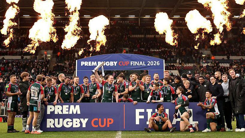 Leicester celebrate beating Exeter in the Prem Rugby Cup