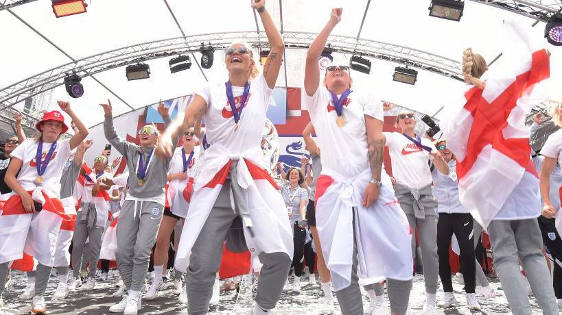 England players dancing and singing after Euros win