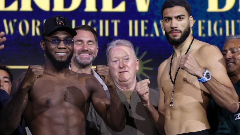 Hamzah Sheeraz and Carlos Adames at the weigh-in