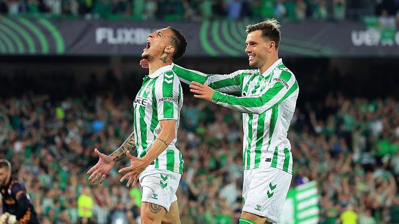 Antony celebrates his goal v Fiorentina with a team-mate