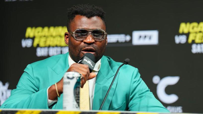 Francis Ngannou at a news conference in January to promote his heavyweight boxing bout with Anthony Joshua