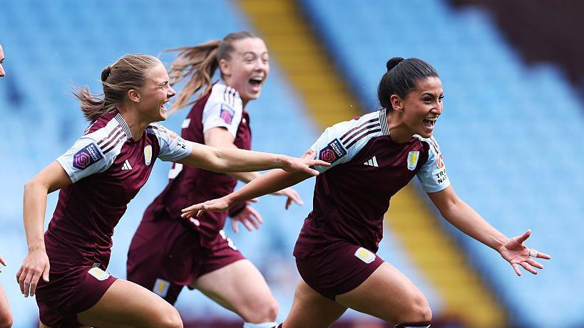 Maz Pacheco celebrates scoring Villa's third goal