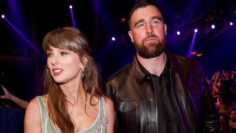 Taylor Swift and Travis Kelce at the 2026 iHeartRadio Music Awards held at Dolby Theatre on March 26, 2026 in Los Angeles,