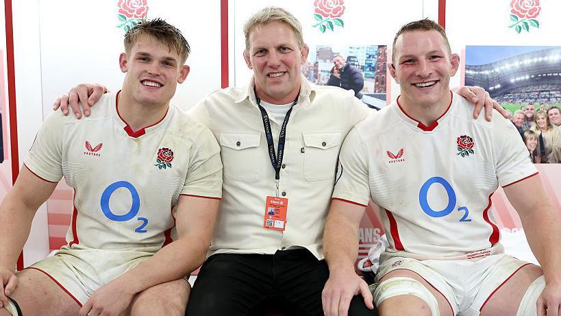 Guy Pepper, Lewis Moody and Sam Underhill in the England dressing room