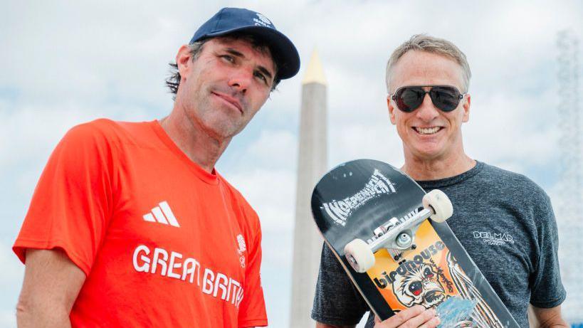 Andy Macdonald (left) and Tony Hawk