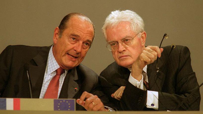 French president Jacques Chirac and Prime Minister Lionel Jospin attend the 2001 Franco-German Summit in Nantes, France.