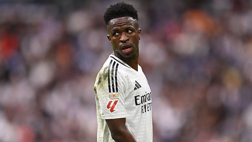 Vinicius Jr of Real Madrid looks on during the LaLiga match