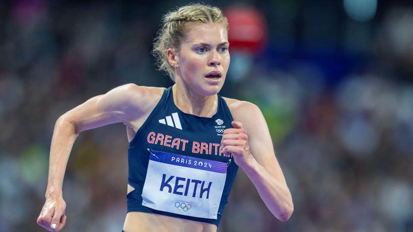 Megan Keith running at the Paris Olympics in 2024