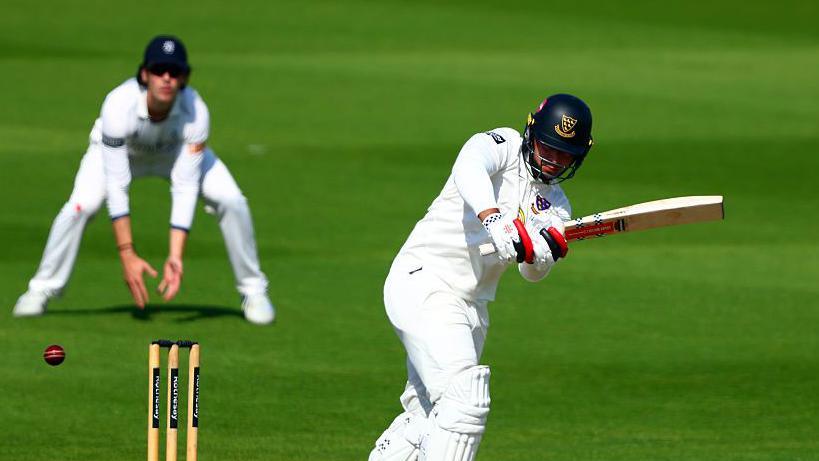 Sussex's Tom Haines turning a shot away into the leg side against Hampshire.