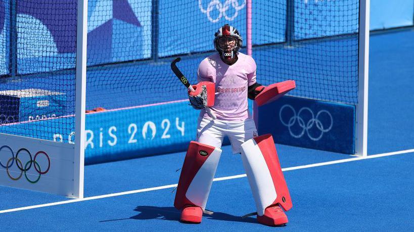 Goalkeeper Miriam Pritchard in action at the Paris Olympics