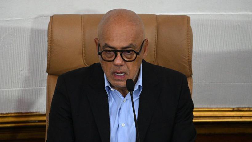 The president of the Bolivarian National Assembly of Venezuela, Jorge Rodriguez, speaks during a session at the National Assembly in Caracas on August 13, 2024.