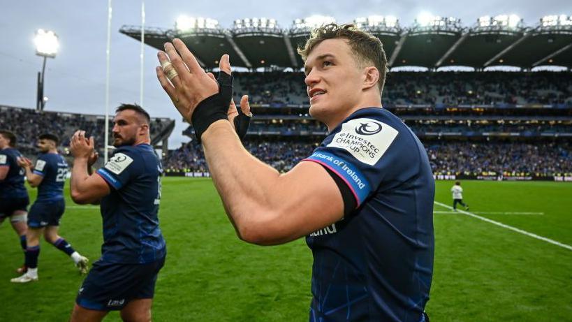 Josh van der Flier applauds the Leinster fans after their win over Northampton