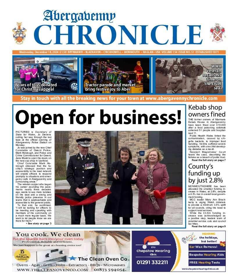 The front page of the Abergavenny Chronicle
