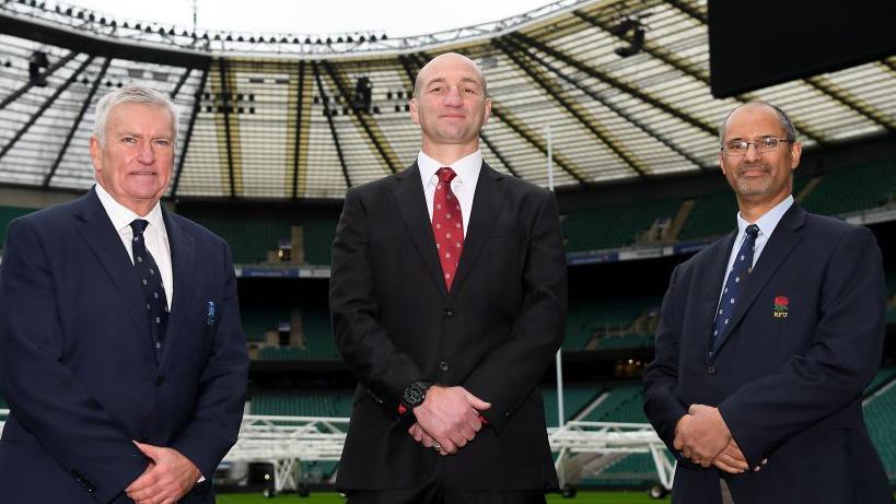 Tom Ilube, RFU chief executive Bill Sweeney and England coach Steve Borthwick