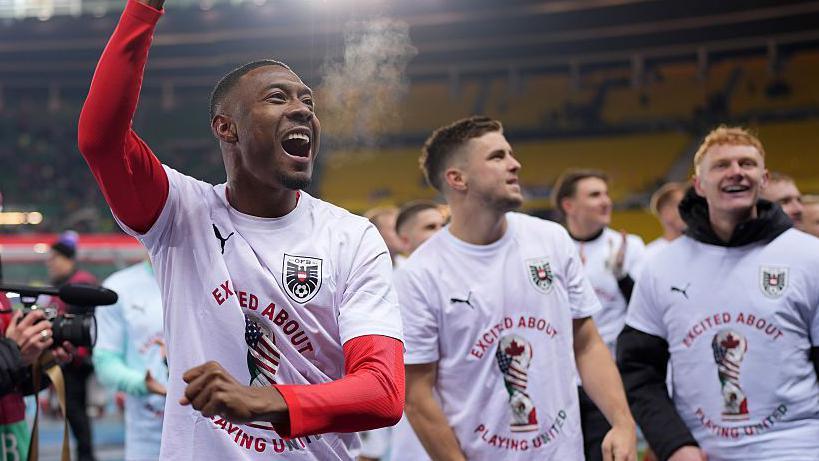 David Alaba of Austria celebrates after the team's qualification for the 2026 World Cup