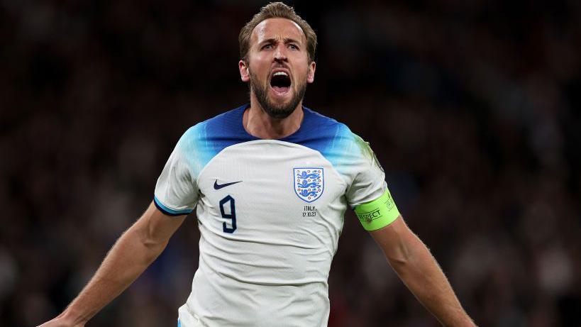 Harry Kane celebrating a goal for England