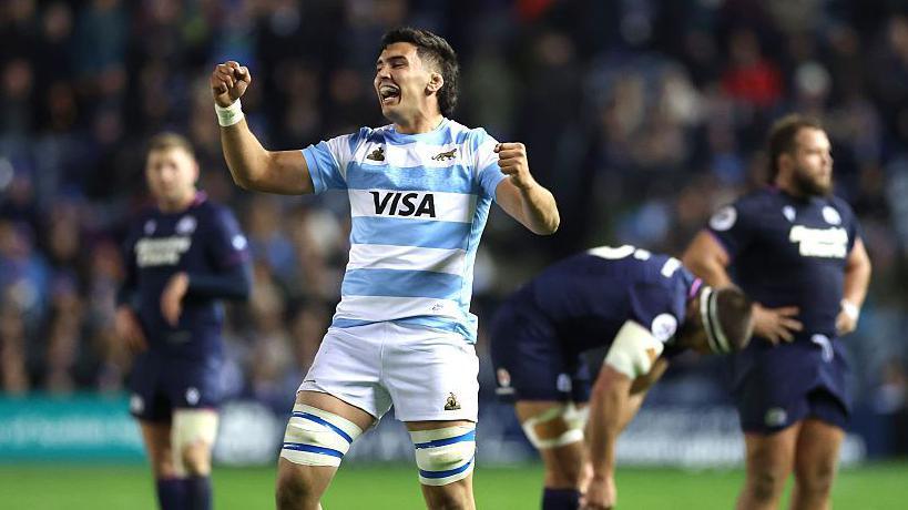 Efrain Elias of Argentina celebrates victory at Murrayfield