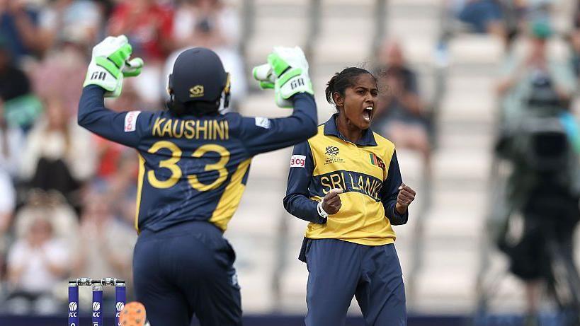 Sugandika Dasanayaka of Sri Lanka celebrates a wicket v New Zealand