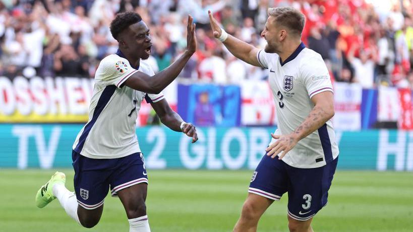 Bukayo Saka and Luke Shaw