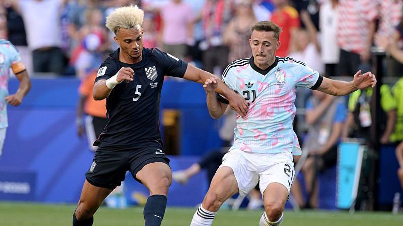 Antonee Robinson, with his distinctive blond hair, in action for the United States at the World Cup