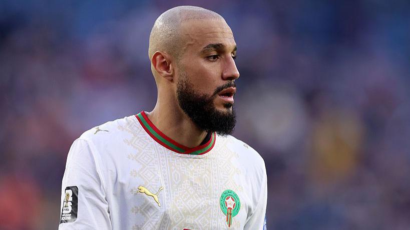 Morocco defender Noussair Mazraoui looks on during his side's World Cup group-stage match against Scotland