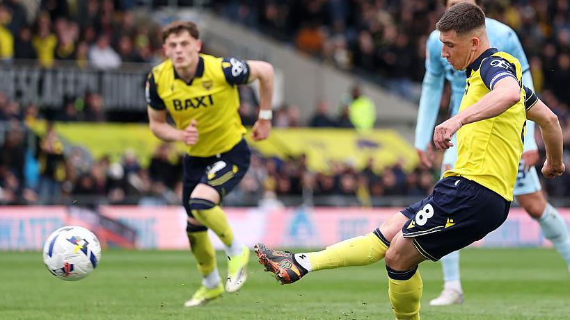 Oxford captain Cameron Brannagan converts his penalty to level against Hull